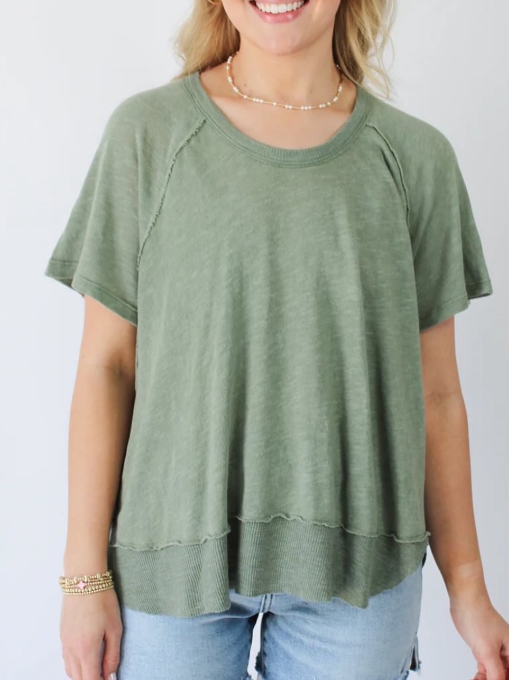 Project Social T Lina Textured Scoop Neck Tee in Rosemary Green